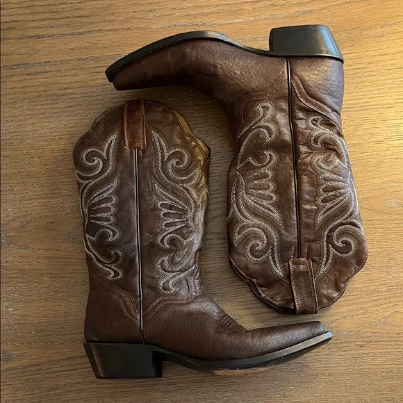 J.B. Dillon Brown Leather Heeled Cowboy Boots Size 7.5 Made in Mexico - Picture 2 of 8